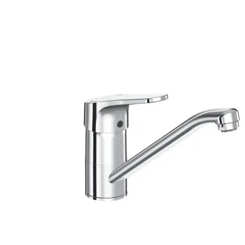 Chromfarbene Küchenarmatur von Ideal Standard mit einem rechten Auslauf und einem Hebel zur Wassersteuerung. Modernes Design für die Küchenmontage.